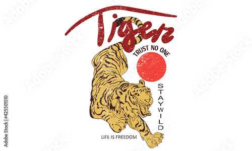 Japanese tiger stay wild print vector artwork for t-shirt and others 