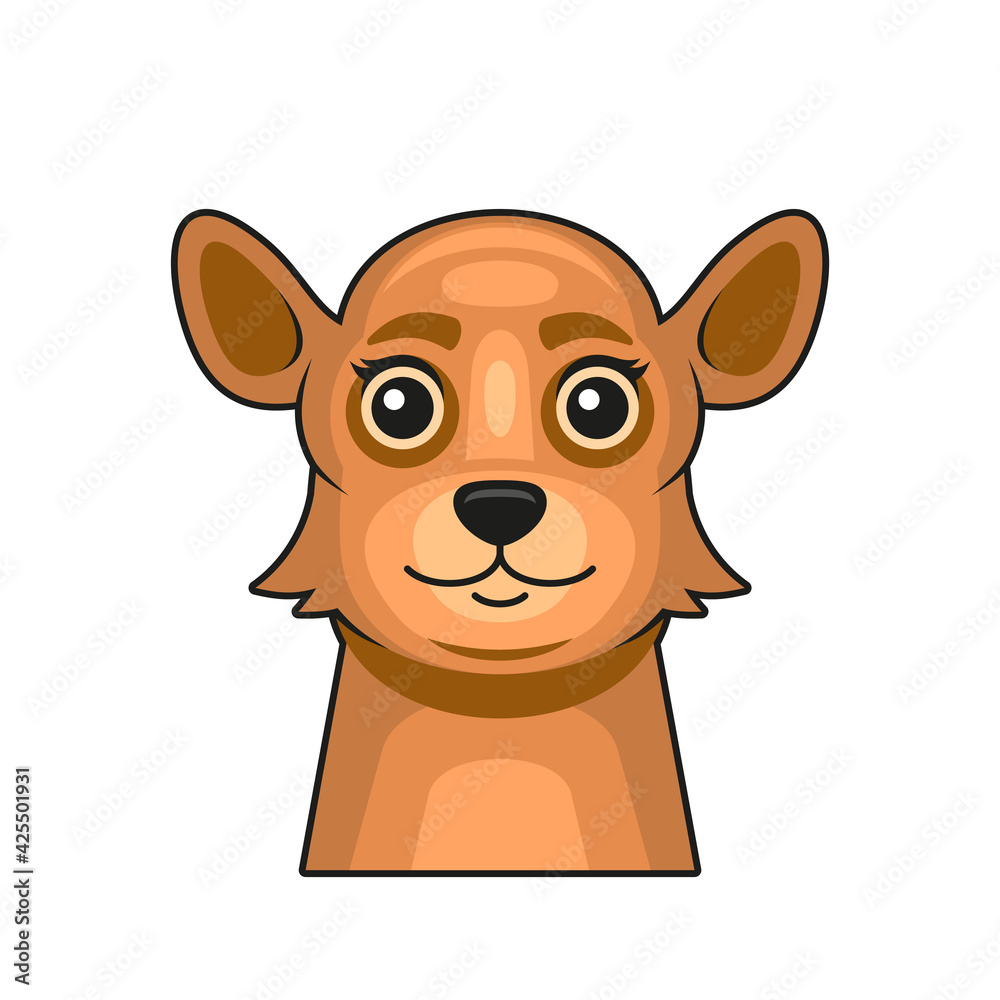 Cute Kangaroo Face Cartoon Style on White Background. Vector Cute Kangaroo Face Cartoon Style on White Background. Vector