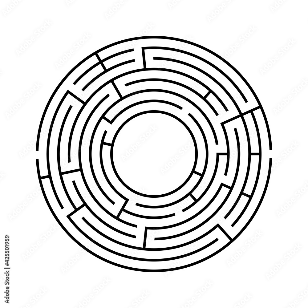 Vector circle maze isolated on white background. Education logic game labyrinth for kids.