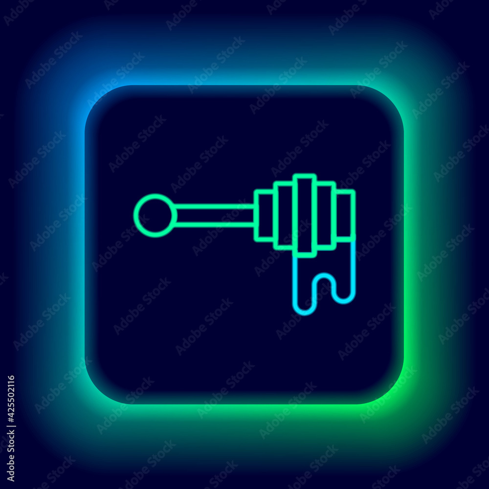 Glowing neon line Honey dipper stick with dripping honey icon isolated on black background. Honey ladle. Colorful outline concept. Vector Glowing neon line Honey dipper stick with dripping honey icon isolated on black background. Honey ladle. Colorful outline concept. Vector