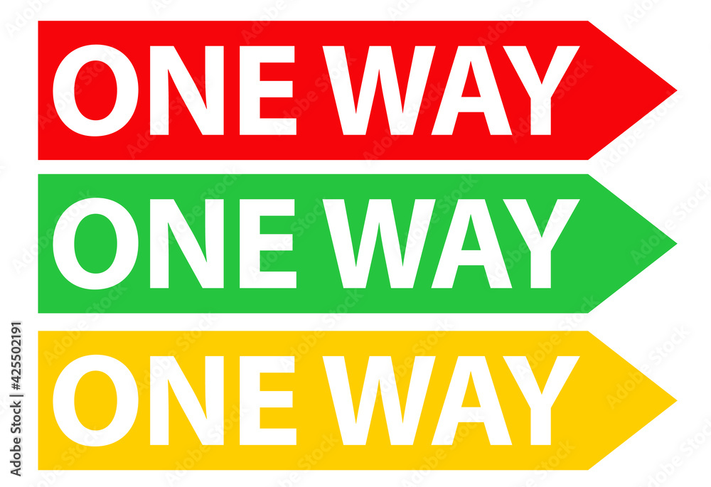 One way sign 3 set color right side arrow background. Vector illustration