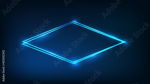 Neon double rhombus frame with shining effects