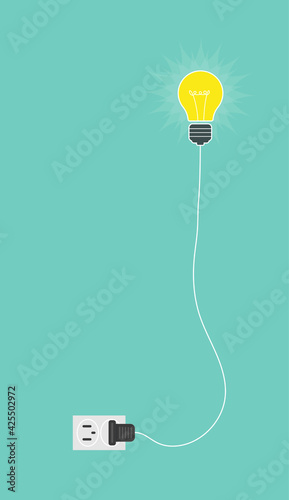 Idea symbol. Lit lamp. Bright light.