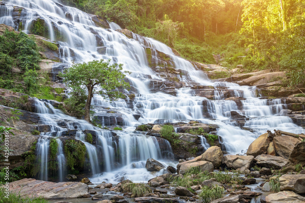 Obraz premium Mae Ya Waterfall in Doi Inthanon National Park, one of largest and most famous cascade in country, Chiang Mai, Thailand