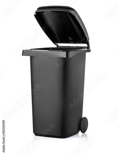 Canvastavla Black garbage bin on the white background