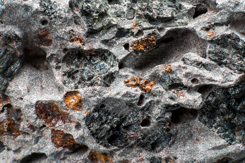 фотографія Macro Shot of Vesicular Volcanic Rock with Dark Mineral Inclusions - Extreme Clo