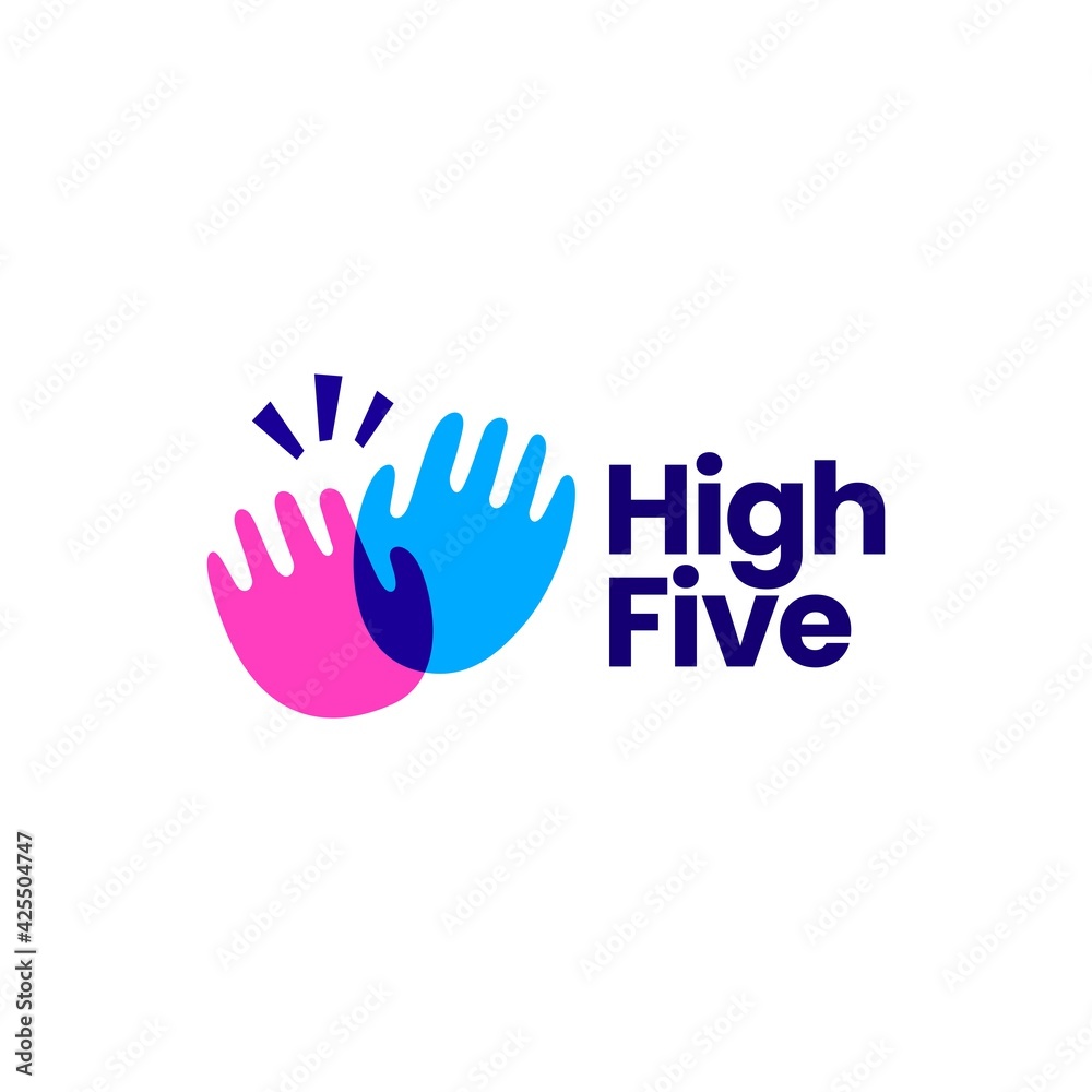 Fototapeta premium high five hand gesture overlay overlapping color logo vector icon illustration