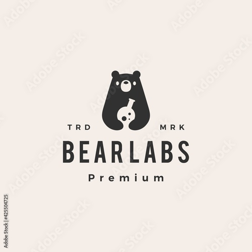 bear labs laboratory hipster vintage logo vector icon illustration