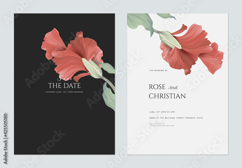Wedding invitation card template design, abstract red flower