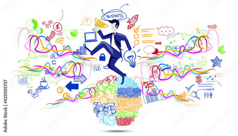 Obraz premium Businessman running to target.Plan Business Trading market analyze. flat design creativity Modern design Idea and Concept Vector illustration.