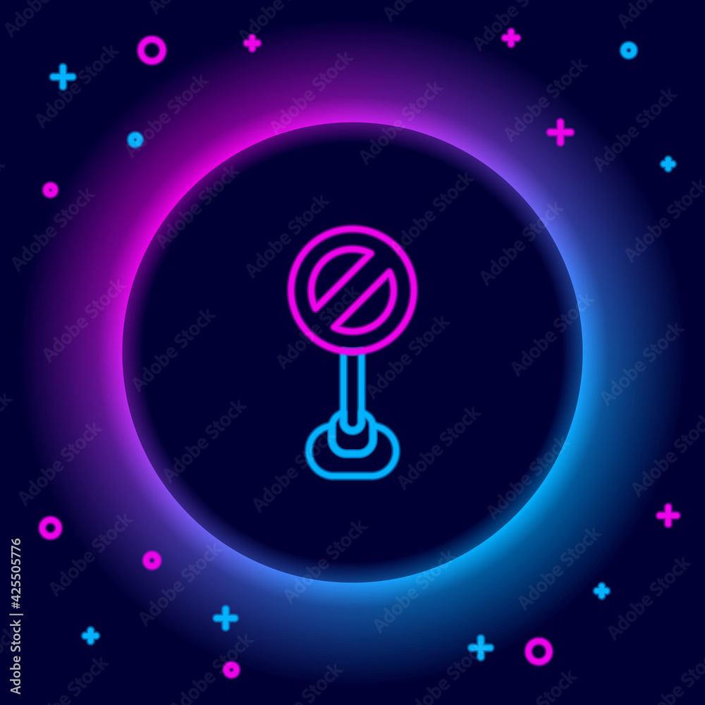 Glowing neon line Stop sign icon isolated on black background. Traffic regulatory warning stop symbol. Colorful outline concept. Vector Glowing neon line Stop sign icon isolated on black background. Traffic regulatory warning stop symbol. Colorful outline concept. Vector