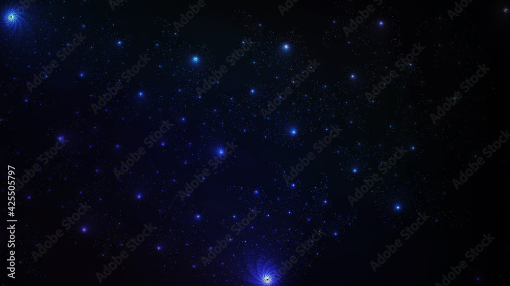 Galaxies in space, but it's a fractal generated illustration. Blue tones.
