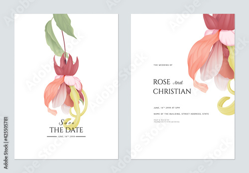 Floral wedding invitation card template design, fancy flower on white