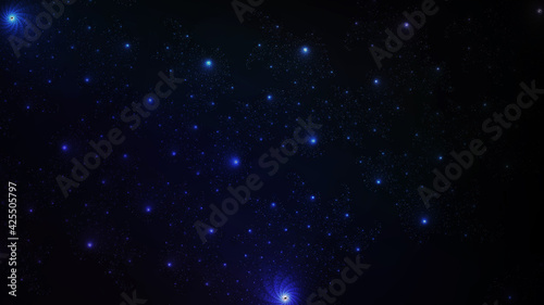 Galaxies in space, but it's a fractal generated illustration. Blue tones. 