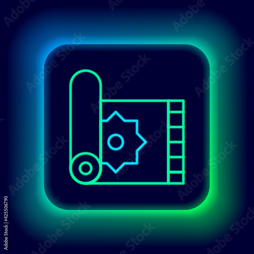 Glowing neon line Traditional carpet culture ramadan arabic islamic celebration icon isolated on black background. Colorful outline concept. Vector