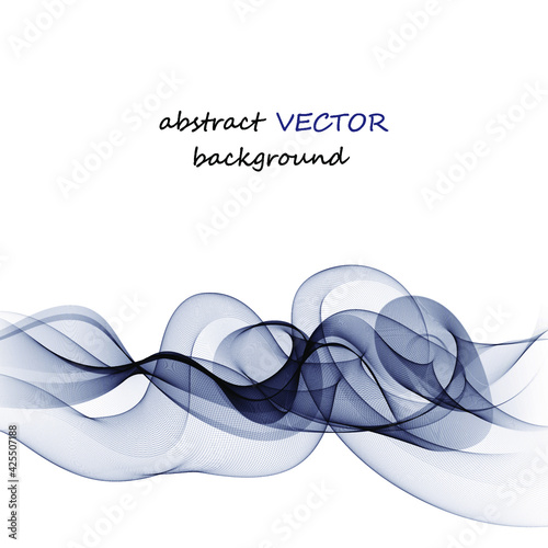 Vector abstract background. Blue dynamic wavy lines.