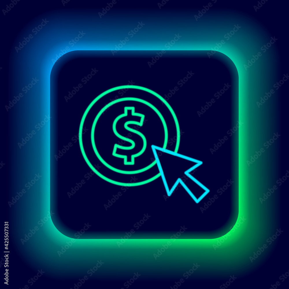 Glowing neon line Coin money with dollar symbol icon isolated on black background. Banking currency sign. Cash symbol. Colorful outline concept. Vector Glowing neon line Coin money with dollar symbol icon isolated on black background. Banking currency sign. Cash symbol. Colorful outline concept. Vector
