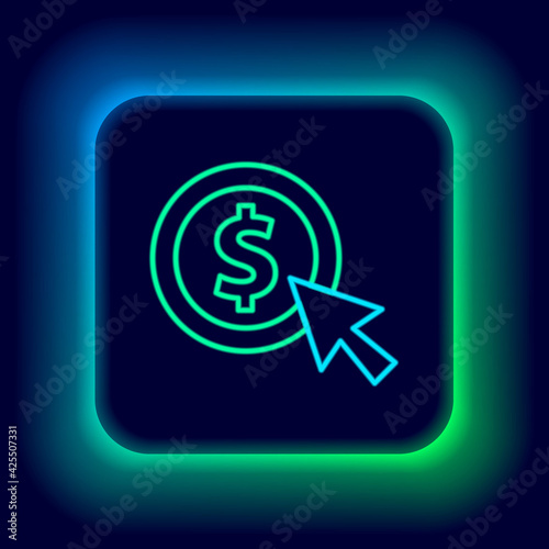 Glowing neon line Coin money with dollar symbol icon isolated on black background. Banking currency sign. Cash symbol. Colorful outline concept. Vector