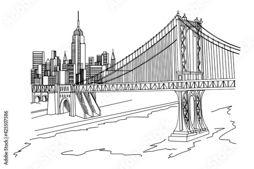 vector sketch of Manhattan Bridge, New York, USA.