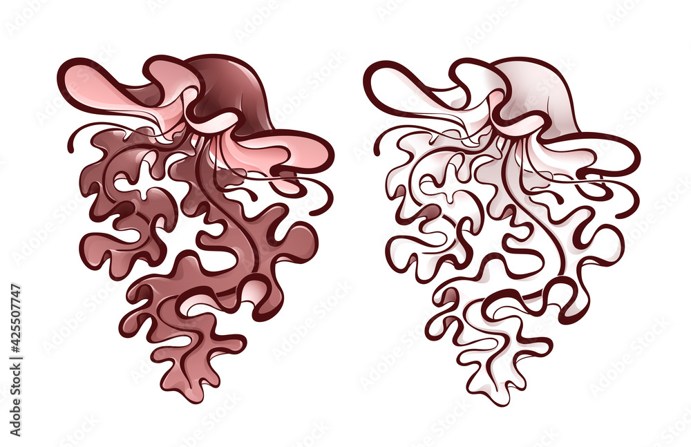 Monochrome image of jellyfish with brown outline Monochrome image of jellyfish with brown outline