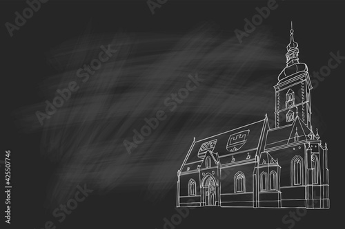 Vector sketch of  Church of St.Mark in St.Mark's square in upper town in Zagreb, Croatia.