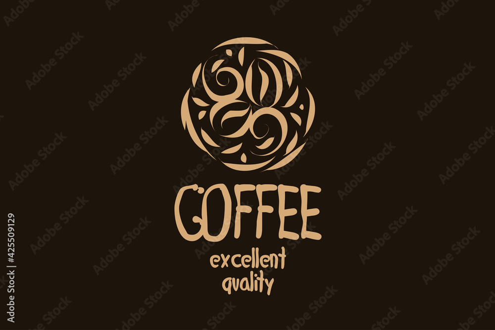Vector logo with coffee beans drawn on a dark background Vector logo with coffee beans drawn on a dark background