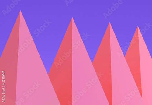 Abstract red and pink pyramid design on blue background  triangular pattern  modern minimal abstract geometric shapes design for poster  cover  branding  banner  flyer  3d rendering  illustration