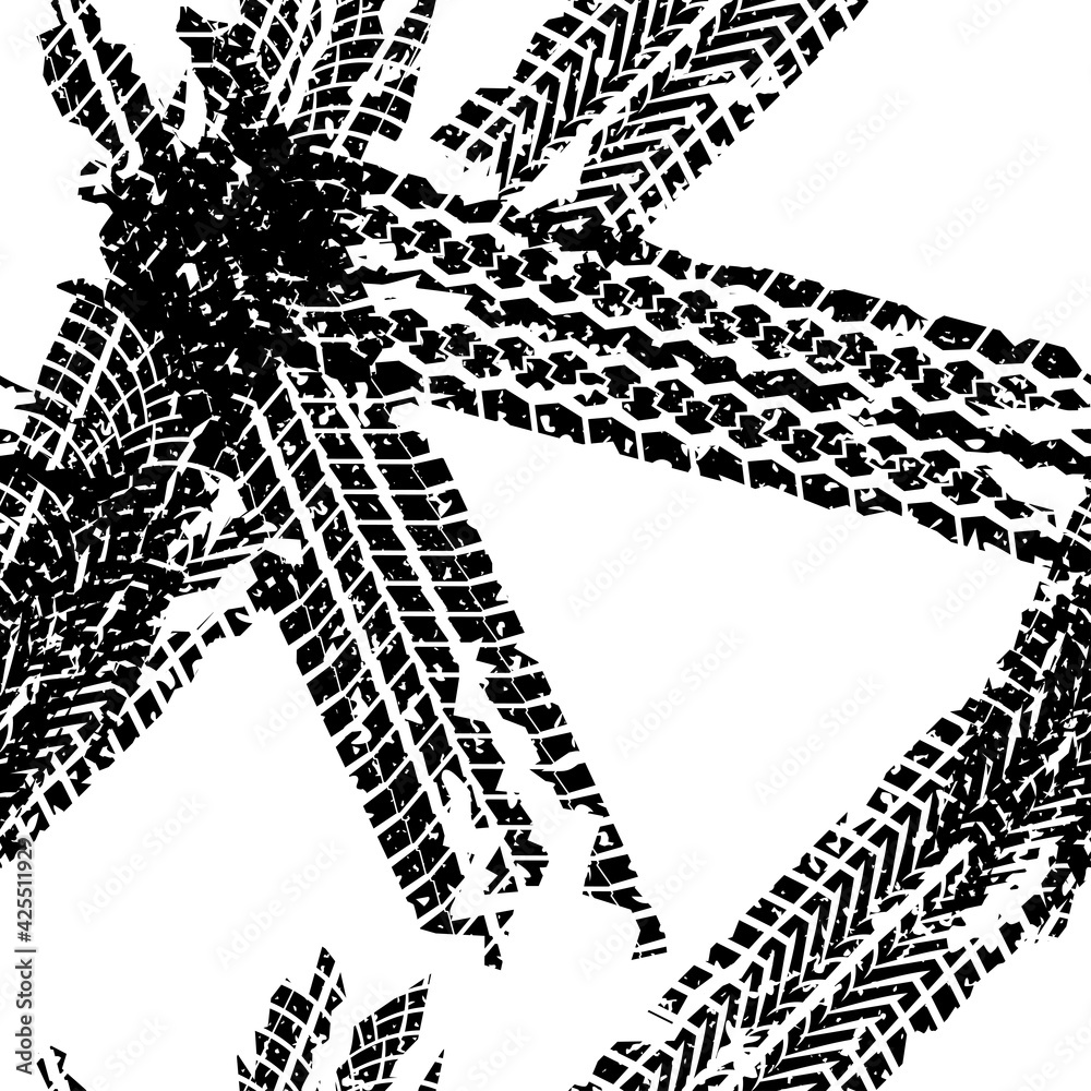 Tire tracks seamless background or pattern. Wheels print with grunge texture. Vector illustration. Tire tracks seamless background or pattern. Wheels print with grunge texture. Vector illustration.