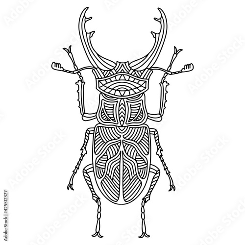 Beetle Brazilian woodcutter coloring book. Woodcutter beetle linear vector illustration. Anti-stress coloring book for adults and children. Hand-drawn doodle coloring book