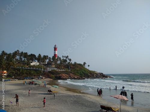 Kovalam beach and light house seascape view Thiruvananthapuram Kerala