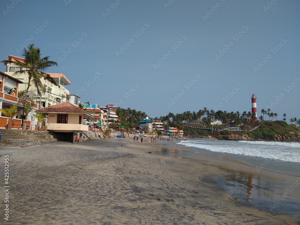 Kovalam beach and light house seascape view Thiruvananthapuram Kerala