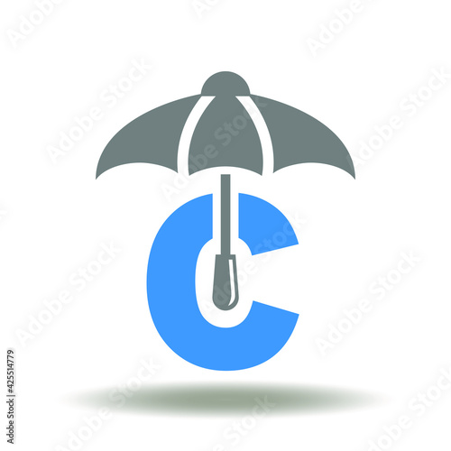 Umbrella and C letter vector icon. Copyright Patent Symbol. Safety intellectual rights logo. Patented illustration.