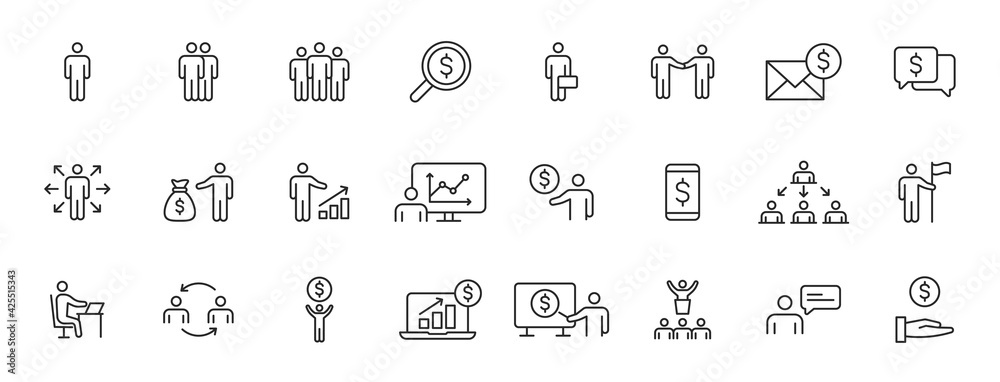 Set of 24 Business people and teamwork web icons in line style. Business, teamwork, leadership, manager. Vector illustration. Set of 24 Business people and teamwork web icons in line style. Business, teamwork, leadership, manager. Vector illustration.
