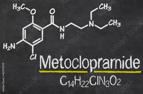 Blackboard with the chemical formula of Metoclopramide