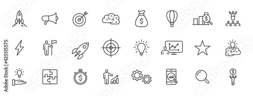 Set of 24 Start up web icons in line style. Creative  idea  target  innovation  business  marketing. Vector illustration.