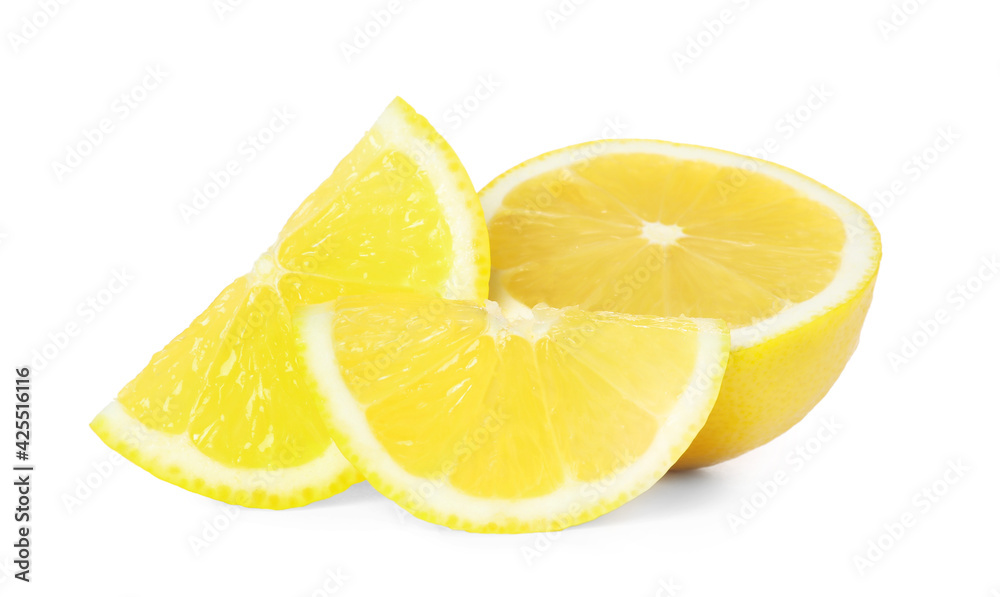 Fresh cut juicy lemons on white background Fresh cut juicy lemons on white background