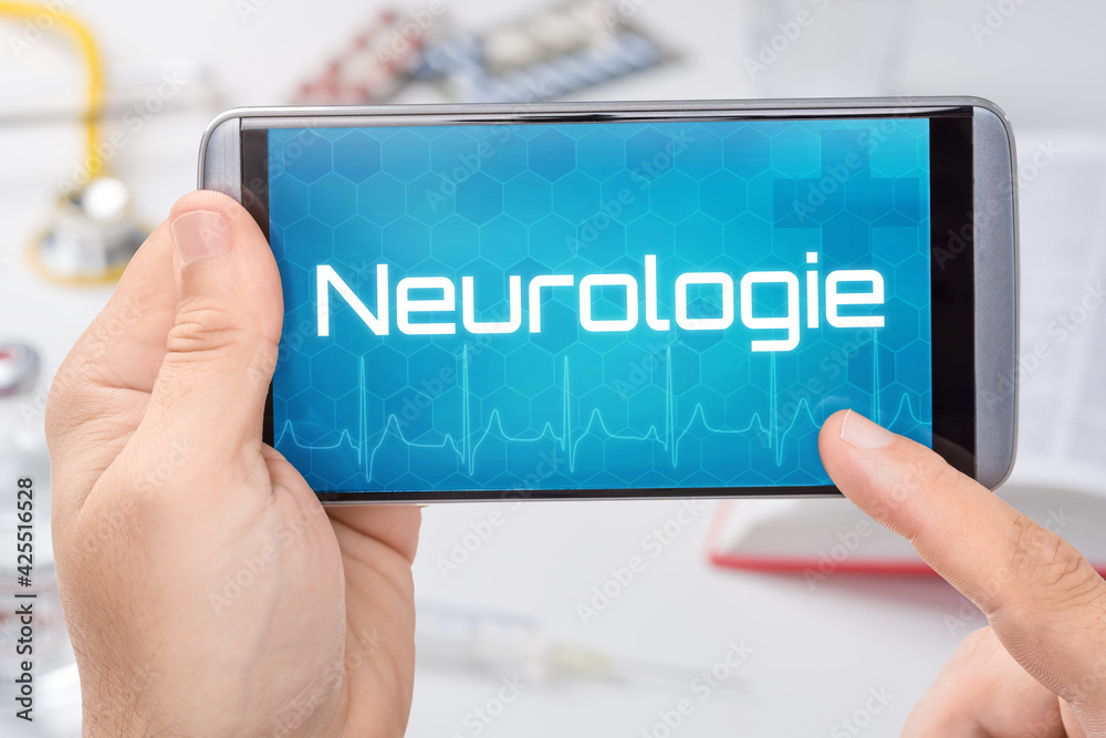 Naklejka premium Smartphone mit dem Text Neurologie auf dem Display