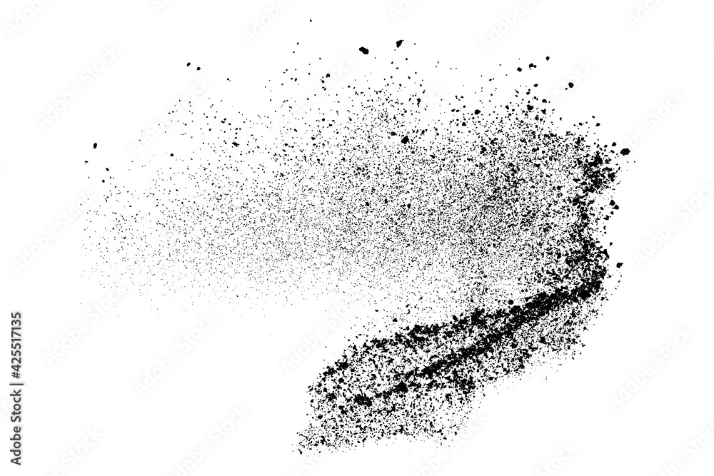 Black grainy texture isolated on white background. Dust overlay. Dark noise granules. Digitally generated image. Vector design elements. Illustration, Eps 10.