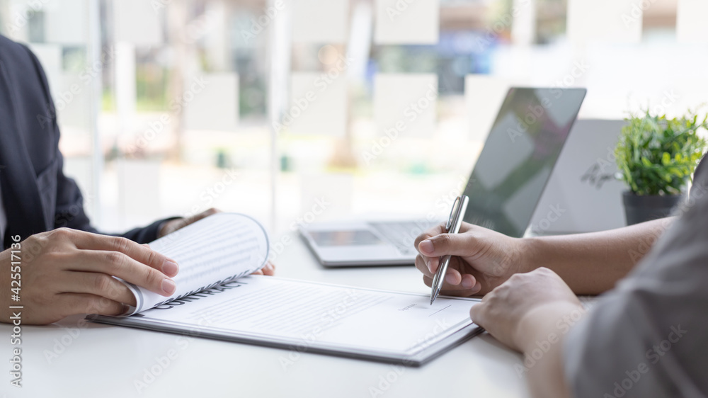 © Kantamard - Sign a document, Signing of employment contract documents, Applicants are legally selected to work in the company, Employment and selection of new staff representatives concept.