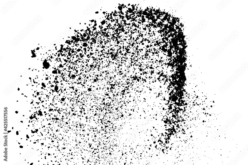 Obraz premium Black grainy texture isolated on white background. Dust overlay. Dark noise granules. Digitally generated image. Vector design elements. Illustration, Eps 10.