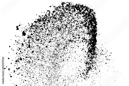 Black grainy texture isolated on white background. Dust overlay. Dark noise granules. Digitally generated image. Vector design elements. Illustration, Eps 10.