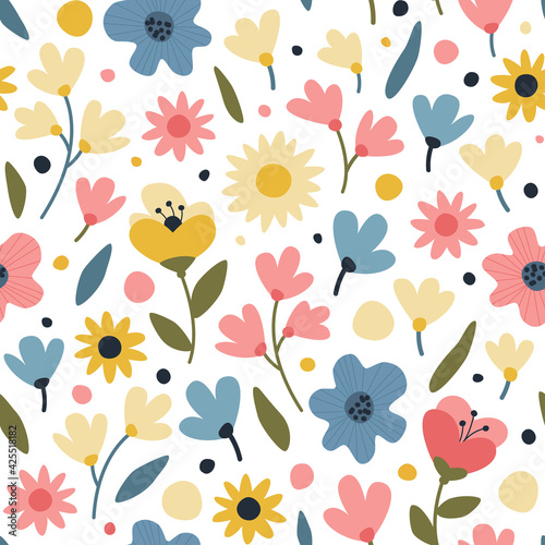 Floral elements seamless pattern on a white background.