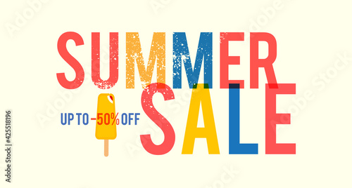 Summer sale serigraphy style poster template. Silk screen effect design.