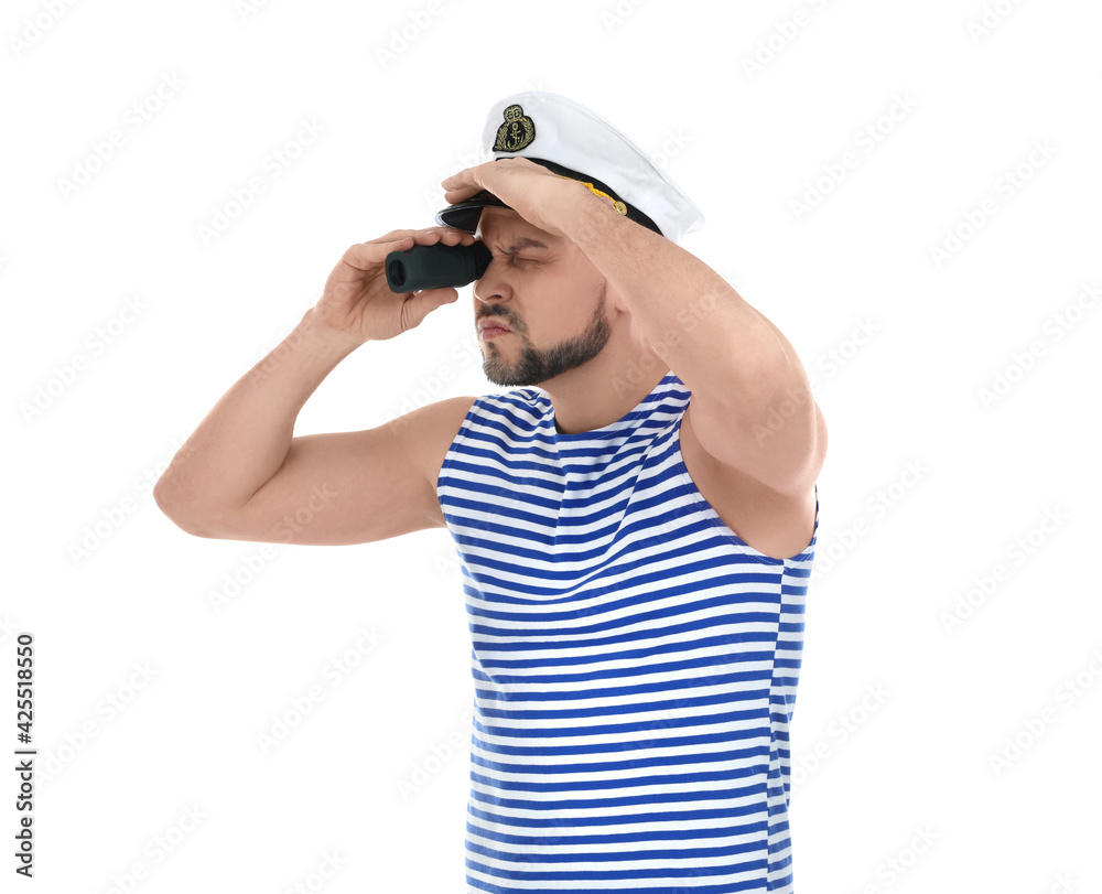Sailor with looking through monocular on white background Sailor with looking through monocular on white background