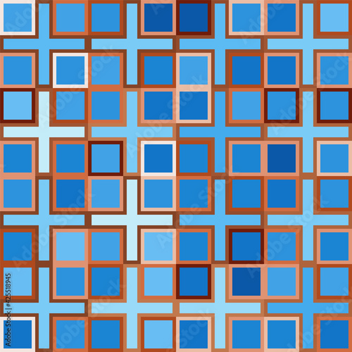 Seamless pattern. Checkered texture. Copper and blue shades.