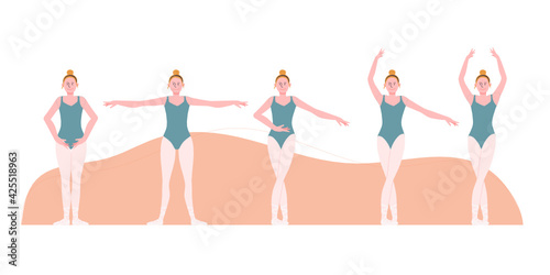 Five basic positions of ballet in flat style vector