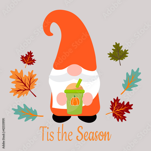 Tis the season. Cute autumn gnome, vector illustration