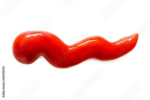 Ketchup smear realistic 3d vector illustration isolated on white background. Close-up seasoning and dip sauce tomato paste splash