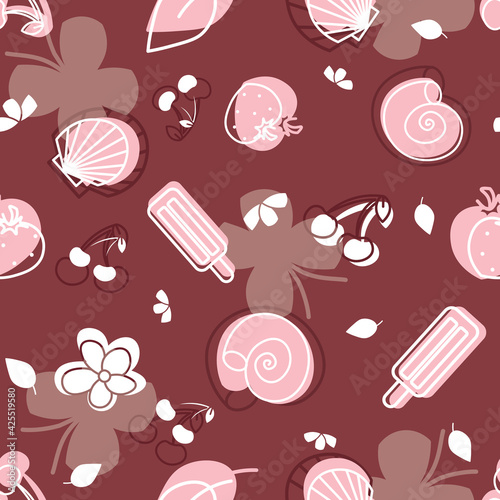 Vector summer berries red seamless pattern background