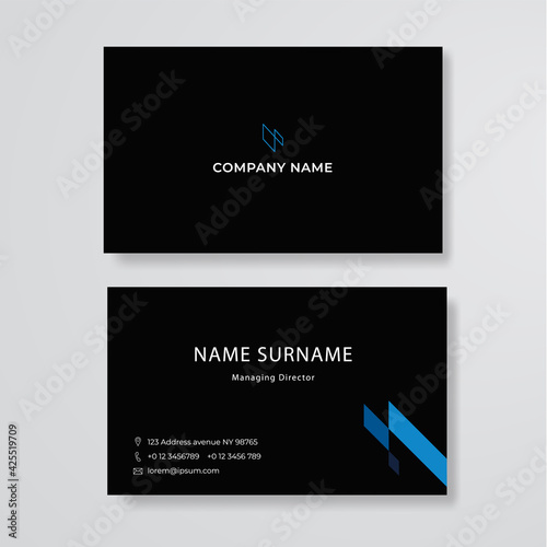 black and blue name card business flat design template